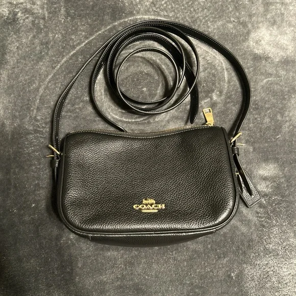 Coach | Bags | Coach Black Leather Crossbody Bag With Gold  display picture 3